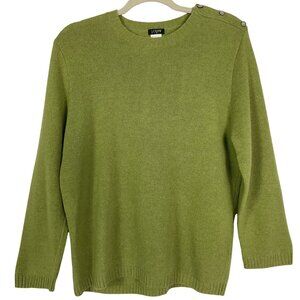 J. Crew Women's Crewneck Sweater, Green, decorative buttons on one shoulder